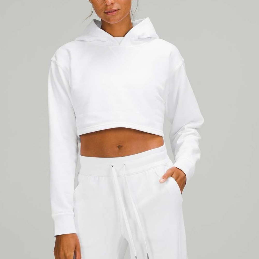 Lululemon Athletica All Yours White Cropped Sweatshirt Hoodie Sz 18